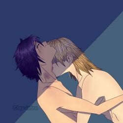 bite bite_mark_on_neck bite_mark_on_shoulder bite_marks blonde_female boy dark_hair gay human male naked naked_male narancia_ghirga neck pannacotta_fugo short_hair shoulder_length_hair