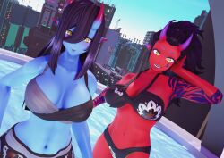 2girls arm_tattoo ass big big_bang_studios big_breasts big_dick bikini black_bikini black_hair blue_skin breasts building city cityscape cleavage clothing collarbone colored_skin comedy day demon_girl dutch_angle fangs female funny game hair_between_eyes hand_job handjob hentai hentai_game horns large_breasts long_hair looking_at_viewer multiple_girls navel nipples nsfw oni open_mouth outdoors pointy_ears ponytail pool pov preview projektmelody purple_hair pussy red_oni red_skin siblings skin-covered_horns sky skyscraper slit_pupils smile swimsuit tattoo tease teeth virtual_youtuber water yellow_eyes