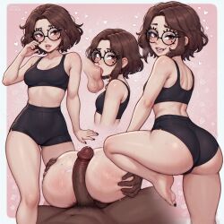ai_generated ass_focus assjob bows brown_eyes brown_hair buttjob clothes_lift dark-skinned_male dress dress_lift female glasses hotdogging_ass interracial kyokalovesxo light_skin makeup nerd nerdy_female older_male_and_younger_female original_character pale penis_between_ass petite petite_body pink_nipples round_ass see-through_clothing short_hair skinny_female soft_breasts soft_skin split_dye sundress thin_arms wedgie young_female younger_female younger_female_older_male