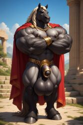 1other abs ai_generated animal_ears animal_nose bara belt biceps big_balls big_muscles big_penis black_fur black_hair black_nipples black_penis blonde_hair blue_sky cloak cloud cloudy_sky cock_cage collarbone crossed_arms day detailed_background equine equine_ears equine_hands equine_nose erection flaccid flared_penis fur furry furry_male furry_with_humanoid_face gay gay_sex grass hair hands_on_hips hooves horse horse_ears horse_tail huge_balls huge_muscles huge_penis huge_thighs hyper hyper_balls jewelry looking_at_viewer male_focus masculine mountain mountainous_horizon multicolored_hair muscles muscular muscular_male navel necklace nipple_piercing nipples nude original outside pectorals penis piercing plant red_cloak sky smile solo standing tail thick_thighs two-tone_hair veins veiny_muscles veiny_penis white_hair wide_hips