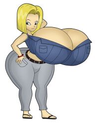 android android_18 dragon_ball dragon_ball_z huge_ass huge_breasts huge_cleavage hyper hyper_breasts hyper_hourglass midriff_baring_shirt thick_thighs vanilladream34 wide_hips wide_thighs