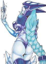 armor ass blue_hair blue_skin braid female female_only league_of_legends lingerie lissandra sideboob solo thong