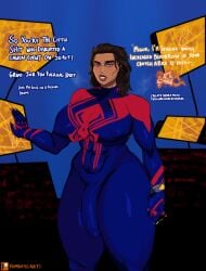 abs_visible_through_clothing absurdly_large_cock across_the_spider-verse bulge bulge_through_clothing english_text femboycarti futanari futanarization latina latina_futa lyla_(spider-man:_across_the_spider-verse) male_to_futa marvel miguel_o'hara nipples rule_63 spanish_text spider-man_2099 spider-woman_2099 talking_to_viewer text