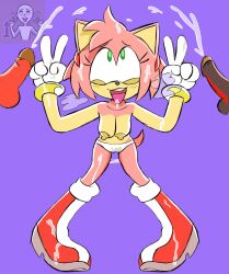 1girls 2boys amy_rose anthro anthro_female anthro_male anthro_only black_fur blush blush_lines cum cum_on_body cum_on_face double_v double_v_sign footwear handwear handwear_and_footwear_only hedgehog hedgehog_boy hedgehog_ears hedgehog_girl hedgehog_humanoid hedgehog_tail knuckles_the_echidna open_mouth pink_fur red_fur reference_image sega shadow_the_hedgehog sonic_(series) sonic_adventure_2 sonic_the_hedgehog_(series) tan_body tongue tongue_out wispowillo