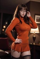 ai_generated animated high_heels looking_at_viewer massive_breasts mini_dress nipples_visible_through_clothing scooby-doo stockings tagme velma_dinkley video walking