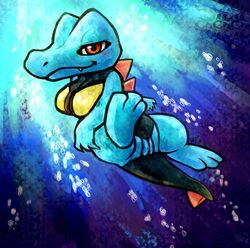 blush color female female_only feral haychel pokemon solo swimming tagme totodile underwater vulva