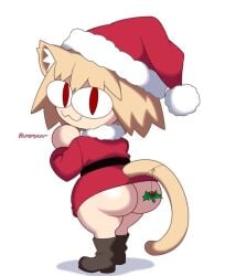:3 ass big_ass blonde_hair boots bottomless cat_ears cat_girl cat_tail catgirl christmas fat_ass feline female hat jutsapostion looking_at_viewer looking_back melty_blood mistletoe mistletoe_on_tail neco-arc neco_spirit red_eyes santa_costume santa_hat shadow shortstack simple_background solo standing tail thicc thick_thighs thighs tsukihime white_background