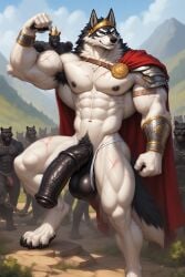 6+boys abs ai_generated anthro anthro_male anthro_only armlet armpit_hair armpits balls bara big_balls big_muscles big_penis black_claws black_fur black_nipples black_penis blue_eyes canid canine canis cape chain claws cloak cloud cloudy_sky crown day detailed_background erection fangs fur furry furry_male furry_only gay grey_fur headgear horsecock huge_cock huge_penis huge_testicles jewelry large_pectorals large_penis large_testicles male male_only mountain multicolored_fur muscular muscular_male navel nipples nude original outdoors pecs pectorals penis red_cape scar scar_on_chest scar_on_leg scar_on_thigh sky smile smirk snout standing tail testicles thick_thighs two_tone_fur two_tone_tail white_fur wolf wristband