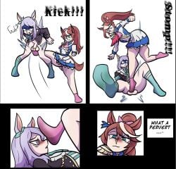 brown_hair bullying degradation female_on_futa futa/female futanari guys horse_ears horse_tail horsecock_futa kicking_balls lesbian lesbian_sex mejiro_mcqueen_(umamusume) purple_hair stepping stepping_on_balls stepping_on_penis tokai_teio_(umamusume) umamusume umamusume_pretty_derby yuri