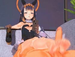 1boy 1girls 3d animated annoyed annoyed_expression bare_arms bare_legs bare_shoulders bare_thighs barefoot big_penis breasts breasts_out censored duo facesitting female footjob holding_object holding_shoes hololive hololive_english hololive_myth indoors koikatsu light-skinned_female light-skinned_male light_skin male male/female mosaic_censoring ninomae_ina'nis no_sound orange_hair room small_breasts soles toes video violet_eyes violet_hair virtual_youtuber zaako_(pixiv)