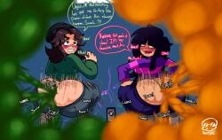 2d_(artwork) 2girls artist_signature ass ass_bigger_than_head ass_bigger_than_torso ass_clapping ass_cleavage ass_crack ass_focus ass_out ass_shake backboob big_ass biting_lip biting_own_lip blush blush_lines bottomwear bottomwear_halfway_down breasts butt_crack enjoying_farting fart fart_cloud fart_everywhere fart_fetish farting farts fat_ass female female_only freckles freckles_on_ass freckles_on_face friday_night_funkin friday_night_funkin_mod hamb0ne musical_note needlemouse_(series) no_panties onomatopoeia pants_down sara_taylor sarah_henderson_(needlemouse) sharp_teeth step_right_up:_adventure_isle sweat sweatdrop sweating sweaty sweaty_ass sweaty_butt text text_bubble thick_ass twerk twerking