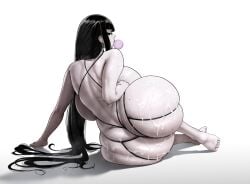1girls ass barefoot big_ass big_breasts black_eyes black_hair breasts bubble_butt built_for_bbc cum cum_on_ass curvy dragia3743 fat_ass female female_only from_behind hi_res highres huge_ass huge_breasts large_ass large_breasts long_hair looking_at_viewer looking_back mole mole_on_ass original original_character simple_background solo solo_female thick voluptuous white_background wide_hips