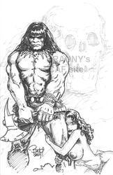 2009 basement_comics budd_root cavewoman conan conan_the_barbarian_(series) crossover meriem_cooper monochrome tagme topless watermark