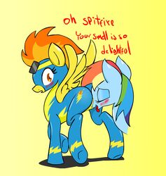 2girls bodysuit equine female feral flight_suit friendship_is_magic horse my_little_pony pegasus pony rainbow_dash_(mlp) smooth_skin spitfire spitfire_(mlp) wonderbolts_(mlp) yuri zev