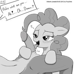 anthro earth_pony equine female feral foxychris friendship_is_magic fur interspecies licking male mammal monochrome my_little_pony nude penis pinkie_pie_(mlp) pony straight tagme unseen_male_face