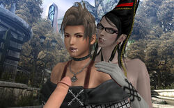 1boy 2girls 3d bayonetta bayonetta_(character) crossover cum final_fantasy final_fantasy_x final_fantasy_x-2 paine penis sega threesome xnalara