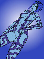 2d artificial_intelligence breasts cortana cortana_v2 female female_focus female_only grumpy halo_(game) halo_(series) hand_on_hip korblborp pussy small_breasts tagme