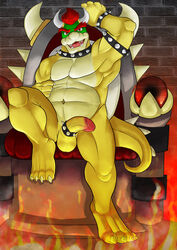 balls barefoot bowser claws cock_ring fire flaccid horn humanoid_penis male male_only mario_(series) nintendo nude scalie sitting solo vandroiy video_games