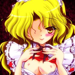 blonde_hair breasts_out_of_clothes maid maid_headdress tagme touhou yellow_eyes yumeko_(touhou)