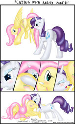 2012 2girls anus blue_eyes blush comic cutie_mark duo female female_only feral fluttershy_(mlp) friendship_is_magic green_eyes horn jameshalt multiple_girls my_little_pony pegasus pink_hair pony presenting purple_hair pussy pussy_juice rarity_(mlp) silent_comic simple_background unicorn white_background yuri