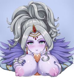 areolae blush breasts circlet cum cum_in_mouth dragon_quest dragon_quest_xi earrings female jewelry krystalinda large_breasts long_hair looking_at_viewer nail_polish nipples oral paizuri penis pov titfuck yas_(35373)