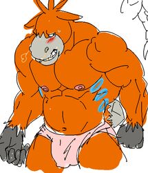 1boy anthro ball_bulge body_fur buffurun camerupt clothing color furry humanoid_penis male male_nipples male_only muscles muscular_male nintendo orange_fur pecs penis_outline pokemon solo toony underwear underwear_only