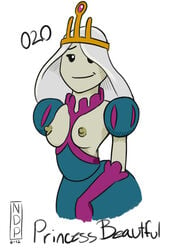 2012 adventure_time blonde_hair breasts breasts_out cartoon_network crown female gloves looking_at_viewer nomdepenn pale_skin princess_beautiful royalty shaded skimpy smile smug visible_nipples white_hair