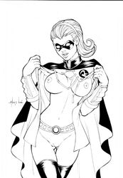 1girls alex_lei areola areolae artist_name batman_(series) belt big_breasts black_and_white breasts cape dc dc_comics domino_mask female female_only gloves hair hairband human large_breasts long_hair mask monochrome navel nipples open_mouth pussy robin_(dc) robin_(stephanie_brown) round_ears shaved_pussy solo stephanie_brown tagme teeth thigh_highs vagina