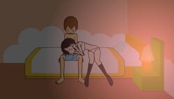 a_boy_(rhythm_heaven) accurate_art_style bed bedroom black_hair black_legwear blowjob blush bra breasts brown_hair closed_eyes clothing fellatio female fever_x_(minus8) hand_on_penis handjob his_crush_(rhythm_heaven) in_love legs_together long_hair lovers male minus8 one_eye_closed open_mouth oral panties penetration penis rhythm_heaven romantic_couple sex short_hair spread_legs teenager underwear young