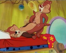 2boys anal_penetration anal_sex animal_penis chip chip_'n_dale_rescue_rangers christmas_lights closed_eyes coat cum_in_ass cum_on_body cum_while_penetrated dale disney gay hat head_down_ass_up holding_penis legs_held_open male male_only mouth_open on_bed one_eye_closed one_eye_half-closed orgasm_face penis shirt_removed yaoi