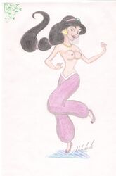 aladdin arabian_clothes disney disney_princess drawn female female_only harem_outfit human nipples princess_jasmine solo thunderingpikachu