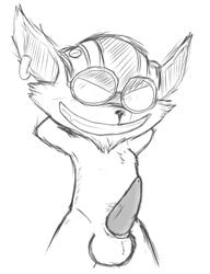 black_and_white erection furry grin hands_behind_head league_of_legends male male_only monochrome penis pose riot_games sketch solo testicles yordle ziggs