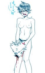 1boy 1girls blood blush breasts color death dildo dirk_strider exposed_breasts female glasses gore hair head homestuck human human_only jane_crocker male male_death ms_paint_adventures necrophilia severed_head sex_toy short_hair strap-on white_background white_skin