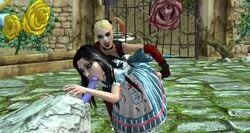 3d alice_(madness_returns) alice_in_wonderland alice_liddell alice_madness_returns american_mcgee's_alice batman:_arkham_city batman_(series) dc dc_comics dudehentai female harley_quinn harley_quinn_(arkham) harley_quinn_(arkham_city) xnalara