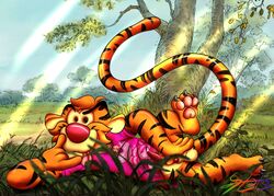 absurd_res anthro bottomless clothed clothing disney felid hi_res lobofeo male male_only mammal pantherine smooth_skin solo tiger tigger winnie_the_pooh_(franchise)