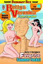 2girls archie_comics beach betty_and_veronica betty_cooper black_hair blonde_hair breasts cactus34 casual comic_cover female human nude pale_skin penis public pussy veronica_lodge