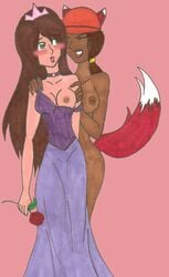 animal_ears clothing dark-skinned_female dark_skin drawn_together dress female female_only fox_ears fox_tail foxxy_love interracial princess_clara tagme tail yuri