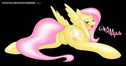 back_view blush female female_only feral fluttershy_(mlp) friendship_is_magic fur hair jameshalt looking_back lying multiple_females my_little_pony nude on_front pegasus pink_hair pony pussy spread_legs tagme tail