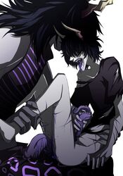 2boys abuse alternian anal black_hair blood clown cuts dubious_consent facepaint gamzee_makara grand_highblood grey_skin homestuck horns incest long_hair male ms_paint_adventures sex sharp_teeth short_hair size_difference tentabulge tentacles tongue_out troll white_background yaoi