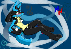 blush color feral fur heibanhikaru lucario male male_only nude pokemon pokemon_(species) sheath side_view sitting solo tagme testicles