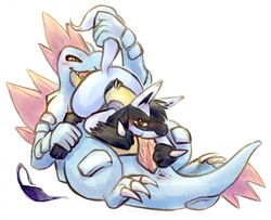 69 blush color fellatio feral feraligatr fur haychel insertion interspecies lucario male nude oral penis pokemon pokemon_(species)