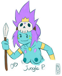 adventure_time breasts crown jungle_princess nomdepenn purple_hair simple_background skull_hair_ornament spear war_paint white_background