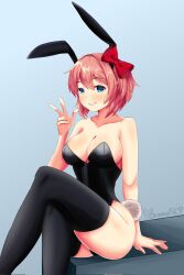 1female 1girls 5_fingers artist_name big_breasts blue_eyes bow breasts bruuno bruunoscp bunny_ears bunny_suit bunnysuit cleavage doki_doki_literature_club female female_focus female_only girl hair_bow hairbow red_bow red_hair_bow red_hairbow sayori_(doki_doki_literature_club) solo solo_female solo_focus strawberry_blonde_hair twitter_username