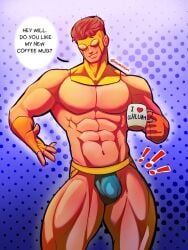 bara big_pecs bulge gay holding_cup holding_object invincible invincible_(superhero) invincible_(tv_series) jockstrap male male_only mark_grayson mask masked masked_male meakrogue muscular muscular_male