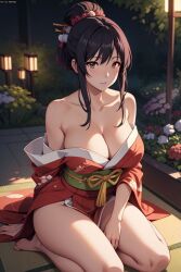 ai_generated asian_female cleavage inevitable_sex kimono partially_clothed shoulders tagme voluptuous_female