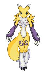 1girls anthro armwear bandai_namco big_thighs black_sclera blue_eyes breasts canine digimon dullehan female female_only fluffy_chest fox_tail fur furry medium_breasts nipples nude nude_female pink_nipples pussy renamon solo solo_female thighs transparent_background vagina yellow_body yellow_fur