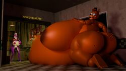 3d 3d_(artwork) animatronic anonymousfm anthro areola ass belly big_belly big_breasts big_butt blush bonnie_(fnaf) bonnie_(psychojohn2) breasts clothing digital_media_(artwork) duo fan_character female female/female five_nights_at_freddy's five_nights_at_freddy's_2 hair hat headgear headwear hi_res huge_belly huge_breasts huge_butt huge_thighs hyper hyper_belly hyper_breasts hyper_butt looking_back machine male nipples nude open_mouth overweight robot scottgames size_difference smile teeth thick_thighs topwear toy_freddy_(fnaf) wide_hips