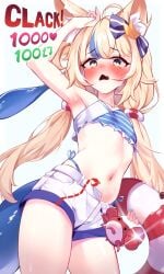 animal_ear_fluff animal_ears armpit_focus armpits bikini bikini_under_shorts blonde_hair blue_eyes blue_hair blue_sailor_collar blush cat_ears crab dress female fins fish_girl fish_tail flat_chest frilled_sailor_collar frills halterneck highleg highleg_bikini indie_virtual_youtuber indie_vtuber long_hair looking_at_viewer low_twintails madisama(tyam) multicolored_hair navel oerba_yun_fang open_clothes open_dress open_mouth presenting_armpit sailor_collar sameko_saba short_shorts shorts side-tie_bikini_bottom sleeveless sleeveless_dress solo streaked_hair swimsuit tail twintails twitter_strip_game very_long_hair virtual_youtuber white_dress white_shorts