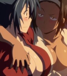 2girls blush breast_squeeze fondling in_heat large_breasts manyuu_chifusa manyuu_hikenchou oiso yuri