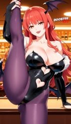 1girls ai_generated animal_print bare_shoulders bat_print bat_wings big_breasts blush boosterred99 breasts bridal_gauntlets chainsaw_man cleavage clothing_cutout collarbone cosplay darkstalkers demon_girl female female_only head_wings heart_cutout huge_breasts large_breasts leg_lift legs leotard long_hair looking_at_viewer low_wings makima_(chainsaw_man) mature_female milf morrigan_aensland morrigan_aensland_(cosplay) one_leg_up pantyhose pony_diffusion_xl print_pantyhose purple_pantyhose red_hair seductive seductive_smile smile solo stable_diffusion succubus wings yellow_eyes